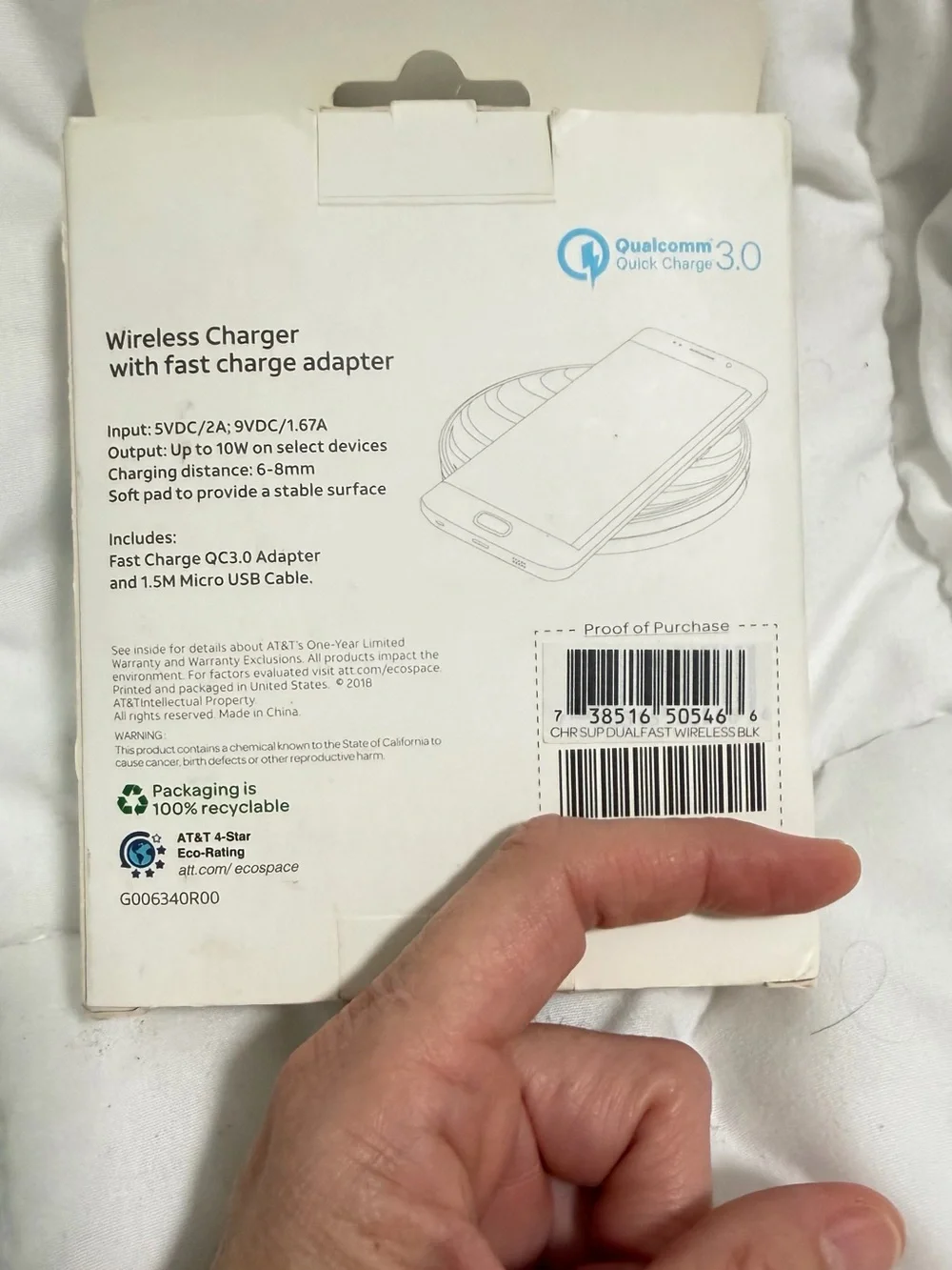 AT&T Black Wireless Qi Charger with Fast Charge Adapter